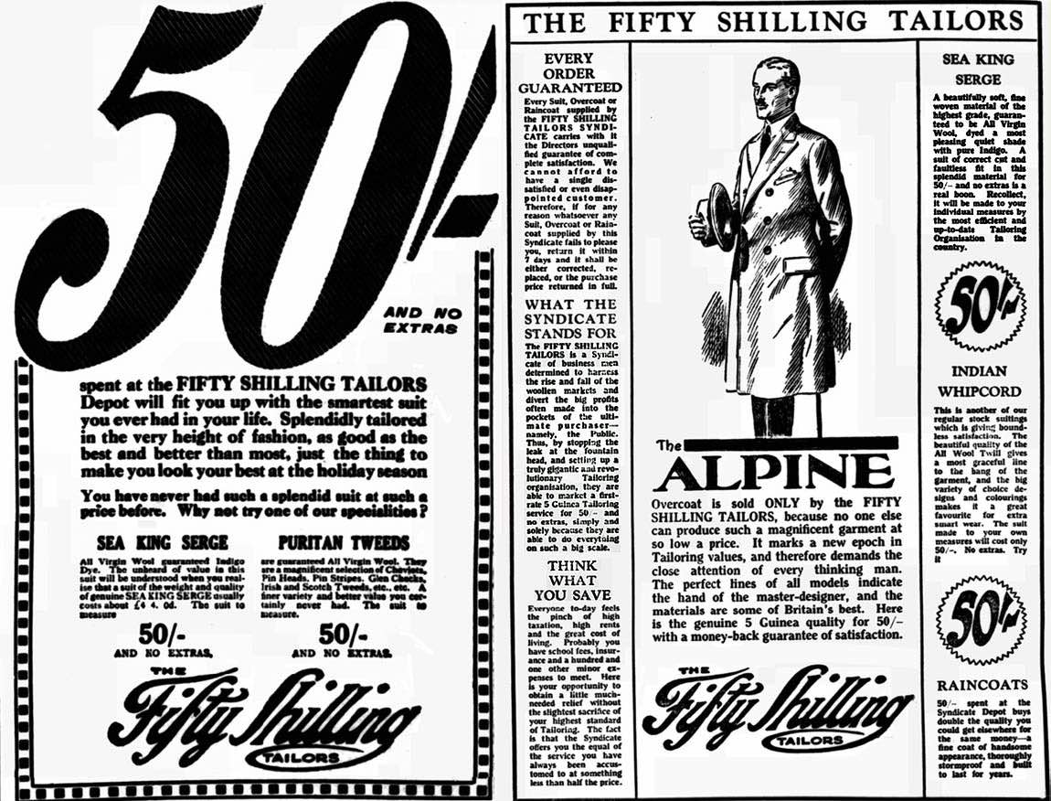 50 Shilling Tailors adverts