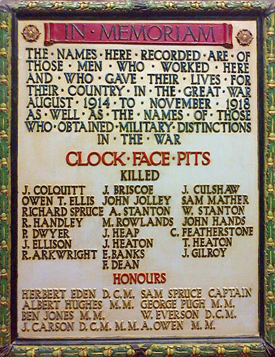 Clock Face Colliery war memorial