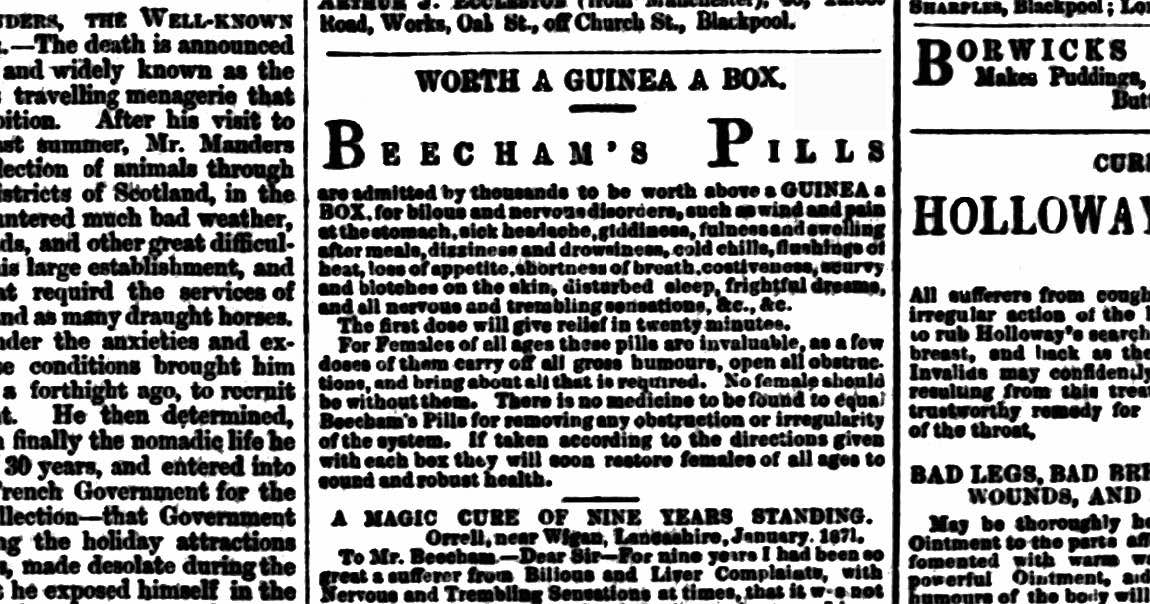 Beechams Pills Magic Cure St Helens 1870s advert