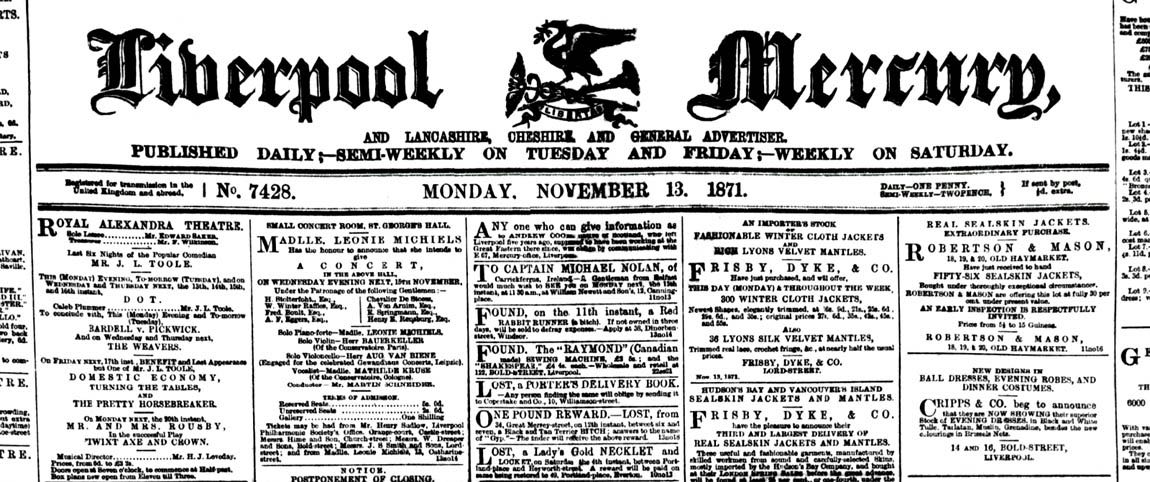 Liverpool Mercury masthead 1871