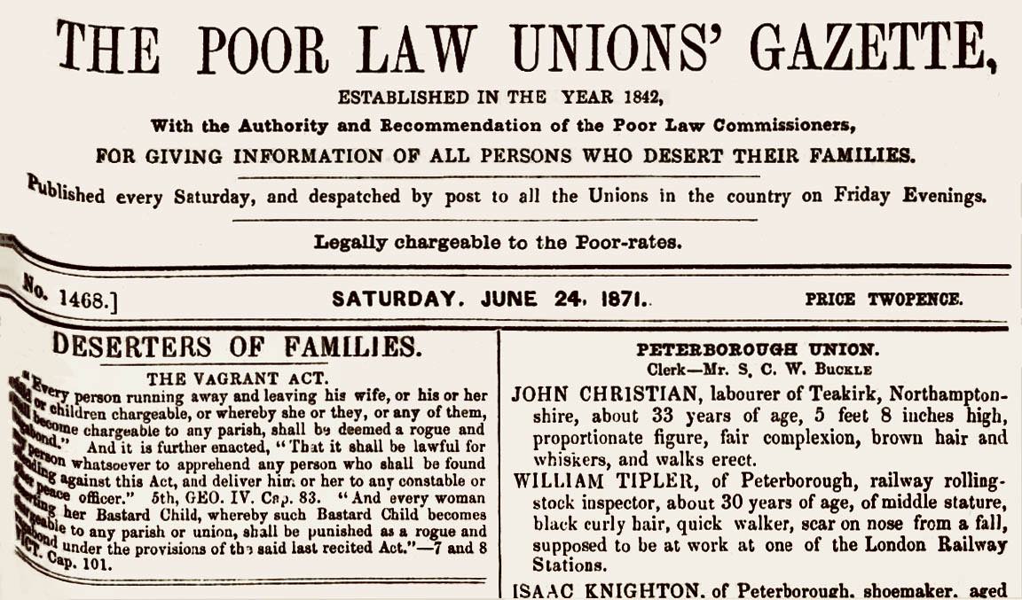 Poor Law Unions Gazette masthead 1871