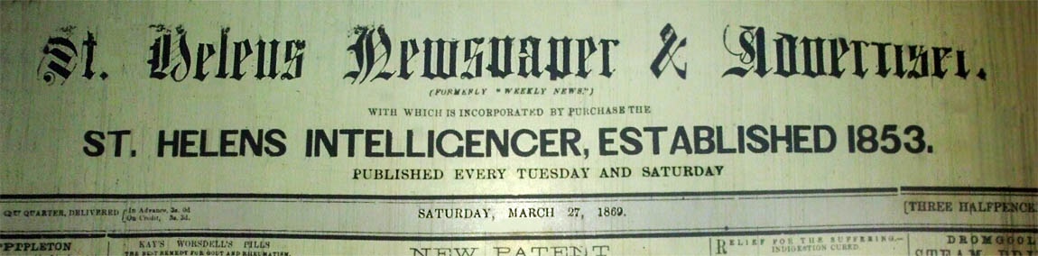 St Helens Newspaper masthead 1869