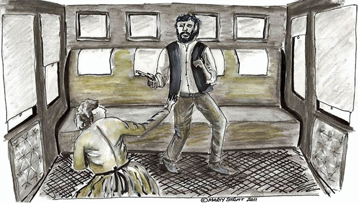 Illustration of Robert Wanless shooting wife on train