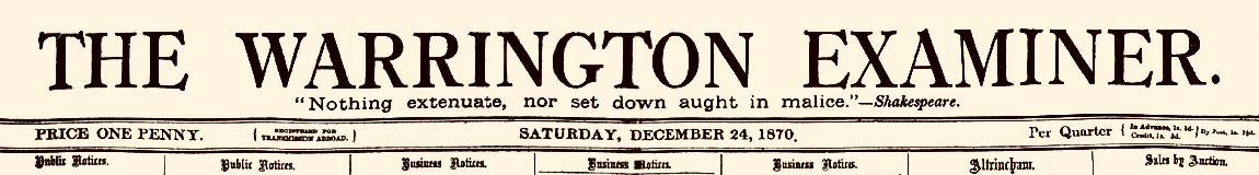 Warrington Examiner masthead 1870