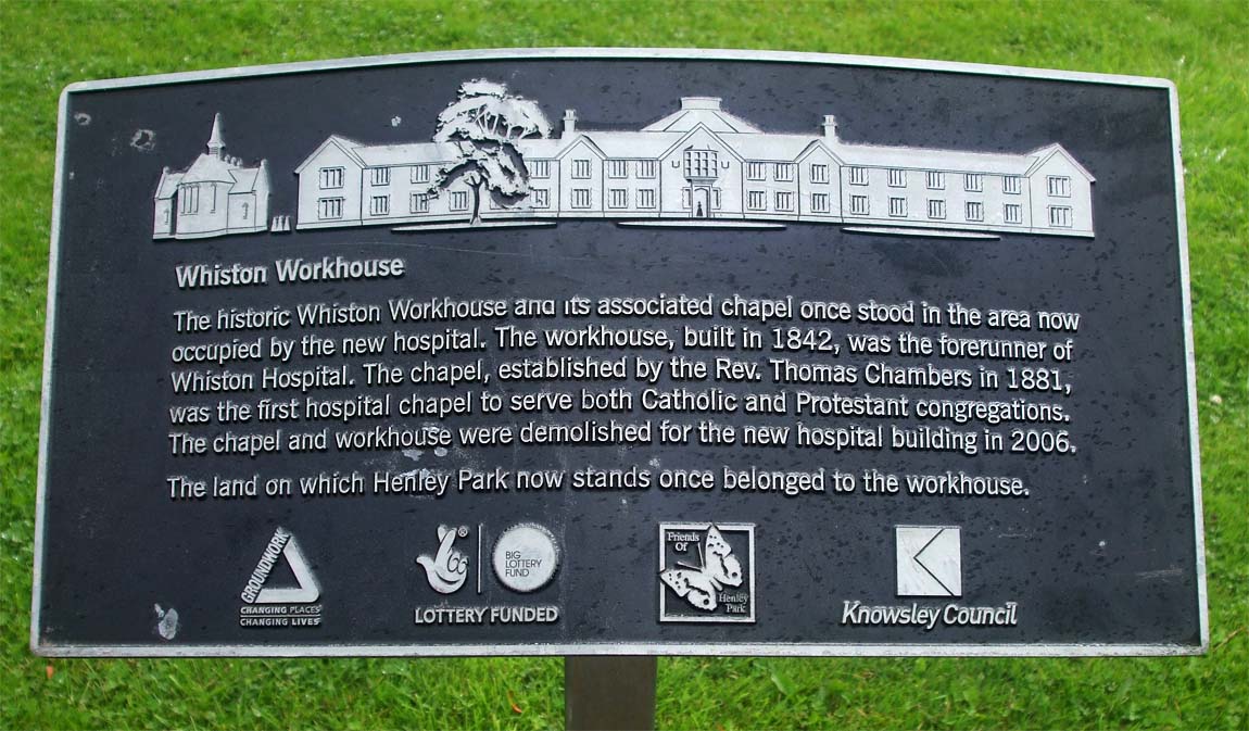 Whiston Workhouse plaque opposite Whiston Hospital