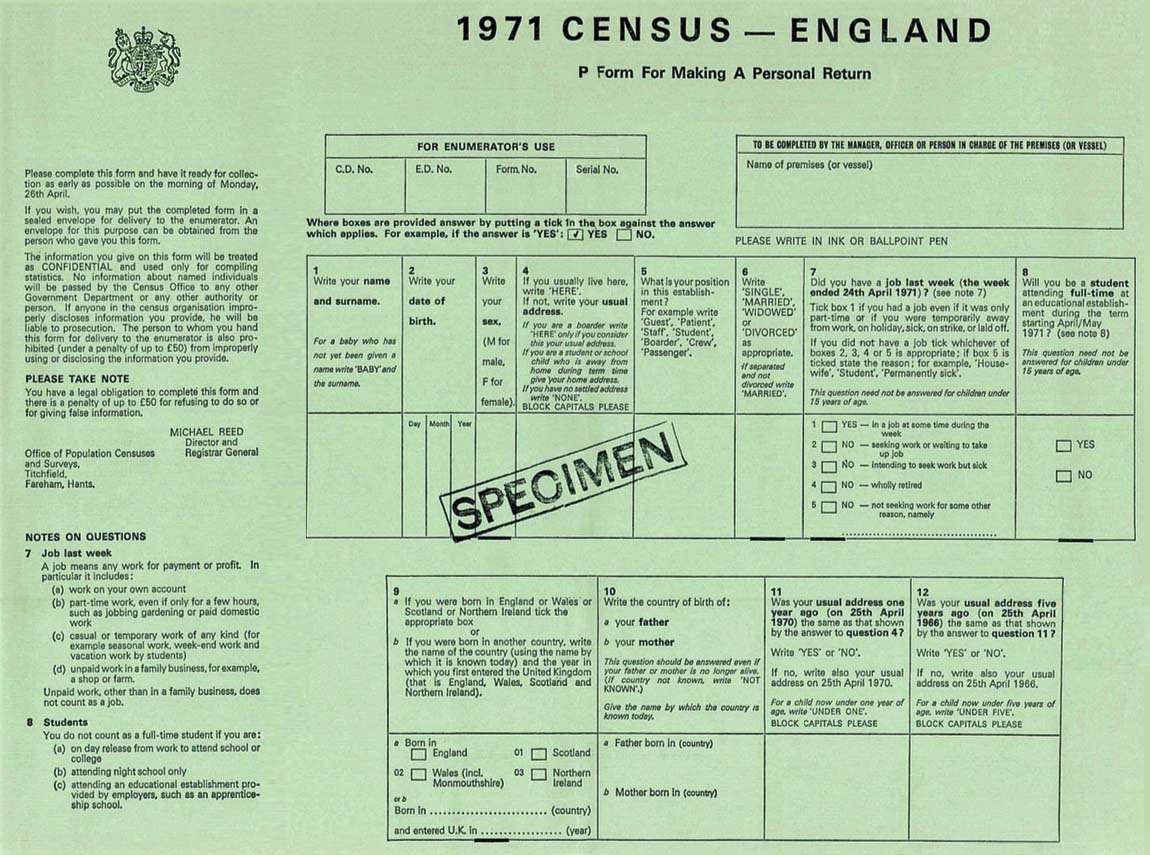 1971 census form