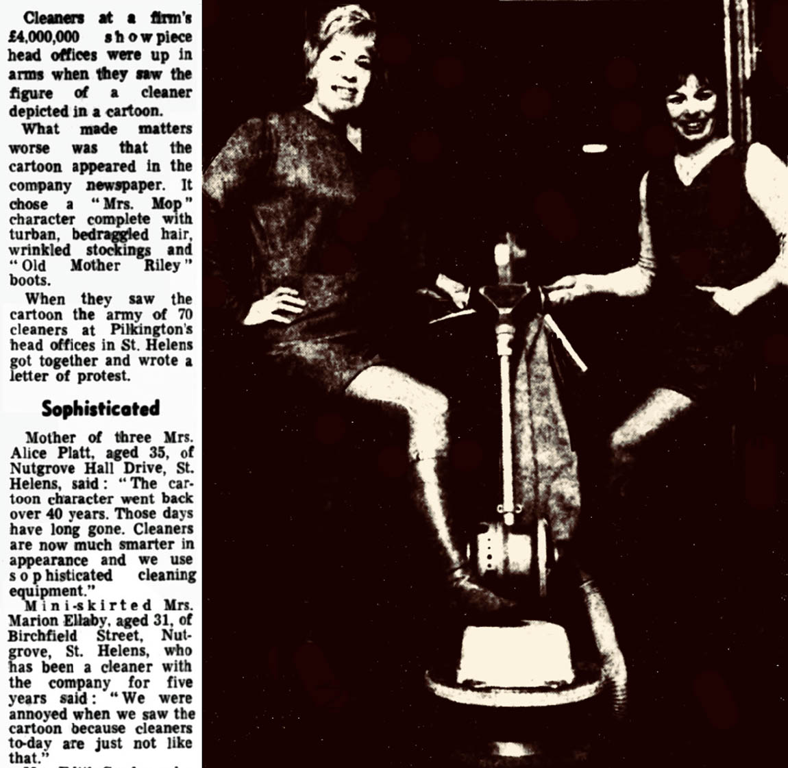 Dollies in a dust up - Liverpool Echo article 1972 on Pilkingtons cleaners St Helens