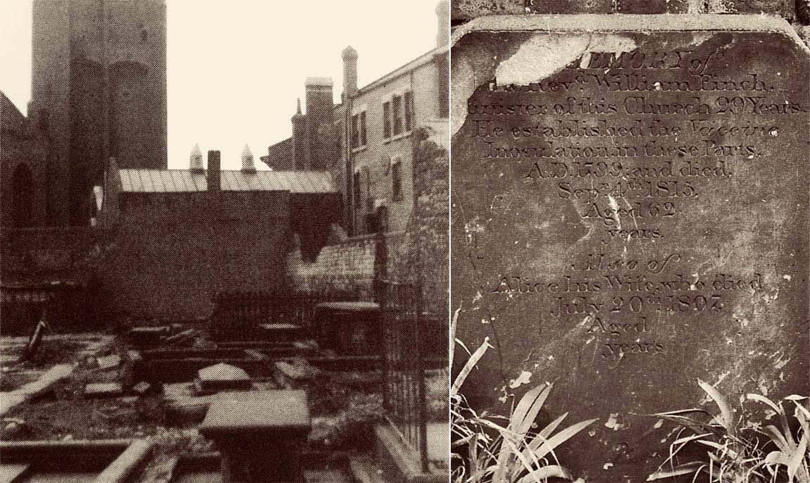 Old St Helens Church graveyard and William Finch grave