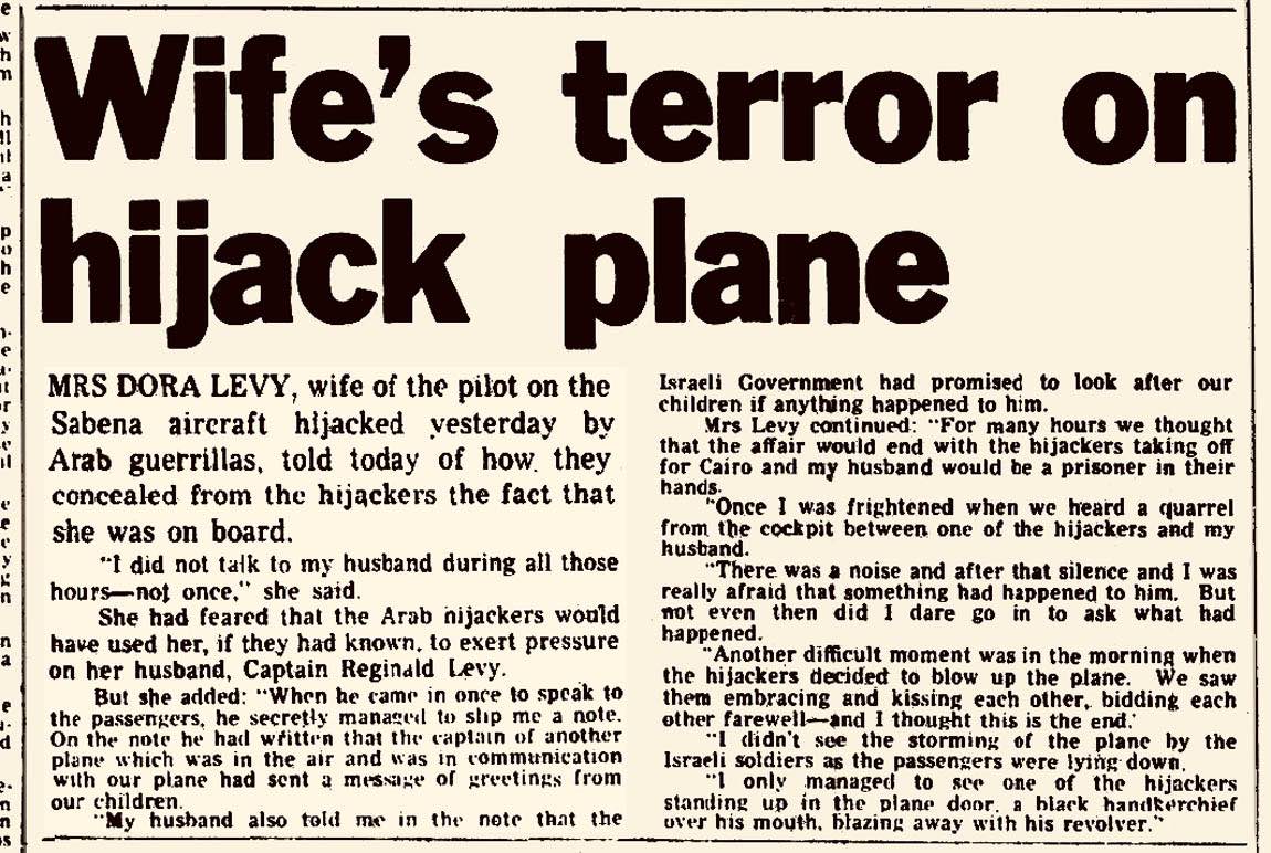 Hijacked plane newspaper Dora Levy