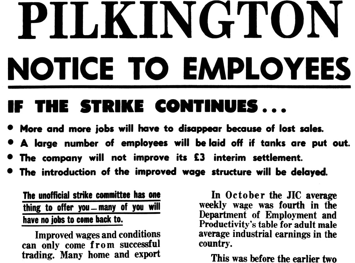 Pilkington notice to employees in strike