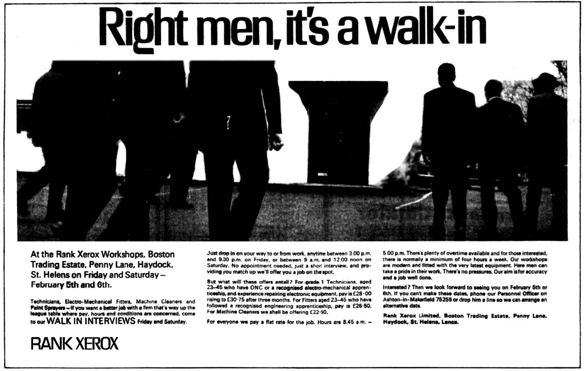 Rank Xerox advert Liverpool Echo 1971