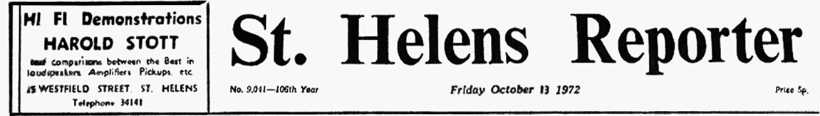 St Helens Reporter masthead 1972