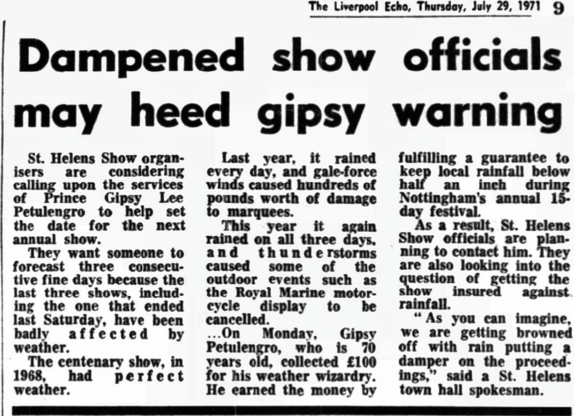 Liverpool Echo article St Helens Show weather prophet 1971