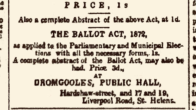 Ballot Act 1872 St Helens summary